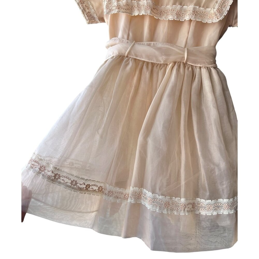 Vintage Honey Suckle Girls Size 6X Dress With Cream Lace Accents & Bow Sash - Picture 3 of 16